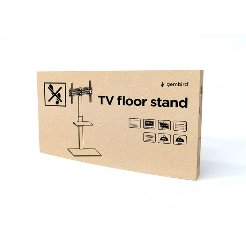Stojak podłogowy pod telewizor GEMBIRD TVS-55T-02 dla telewizorów 32–55 cali, stal, wysokość 600 mm, VESA 100x100–400x400, maks. obciążenie 35 kg