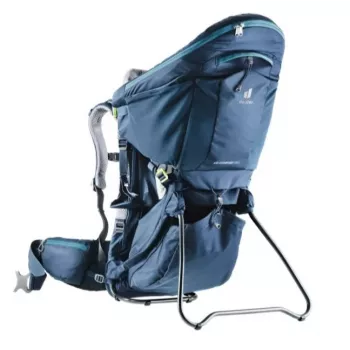 Nosidełko turystyczne Deuter Kid Comfort Pro, niebieskie, poliamid, maks. 22 kg, daszek przeciwsłoneczny, kieszeń boczna