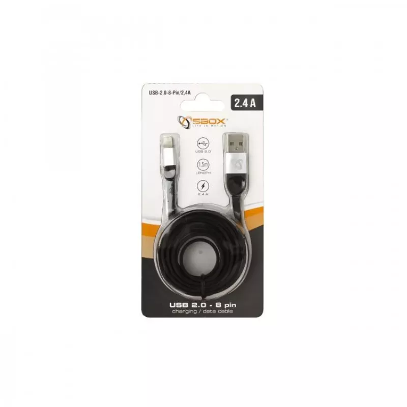 Sbox USB 2.0-8-Pin/2.4A czarny/srebrny