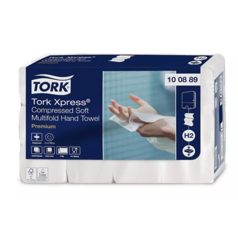 Ręczniki składane w arkusze Tork Xpress Soft Multifold H2, 2 l, 225 arkuszy, 22,2x24 cm, Z, 12 szt.