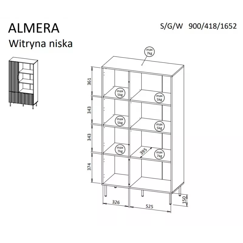 Regał Cama Meble ALMERA Cama 4, orzech/kaszmir, 90×42×165 cm