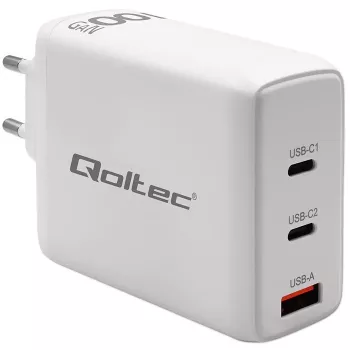 Ładowarka QOLTEC 100W GaN USB-C Dual PD 5–20V 1,5–5A, 2×USB-C