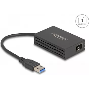 Karta sieciowa DELOCK 66463 — interfejs USB do światłowodu, 1000 Mbit/s, czarna