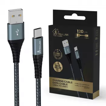 Kabel USB-A na USB-C Extralink Smart Life 15 W, 120 cm, nylonowy oplot, 5 V 2,4 A / 3 A, czarny