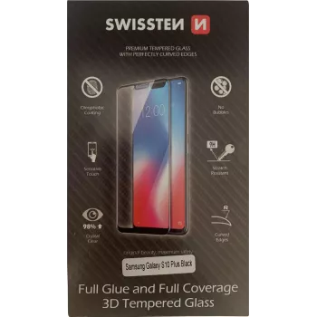 Hartowane szkło ochronne 3D Full Glue Glass SWISSTEN do Samsung Galaxy S10+ czarne