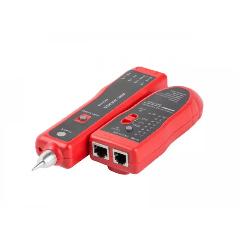 LANBERG tester sieciowy NT-0501 — obsługa RJ-11/RJ-12/RJ-45, maks. długość 250 m, wbudowana bateria, wskaźniki LED, czarny