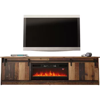 Szafka RTV Cama Meble GRANERO z miejscem na kominek, 2000×567×350 mm, płyta wiórowa/MDF, 2 drzwi przesuwne, matowy stare drewno