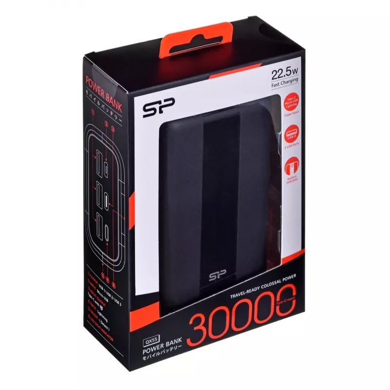 Powerbank Silicon Power QX55, litowo-polimerowy (LiPo), 30000 mAh, czarny