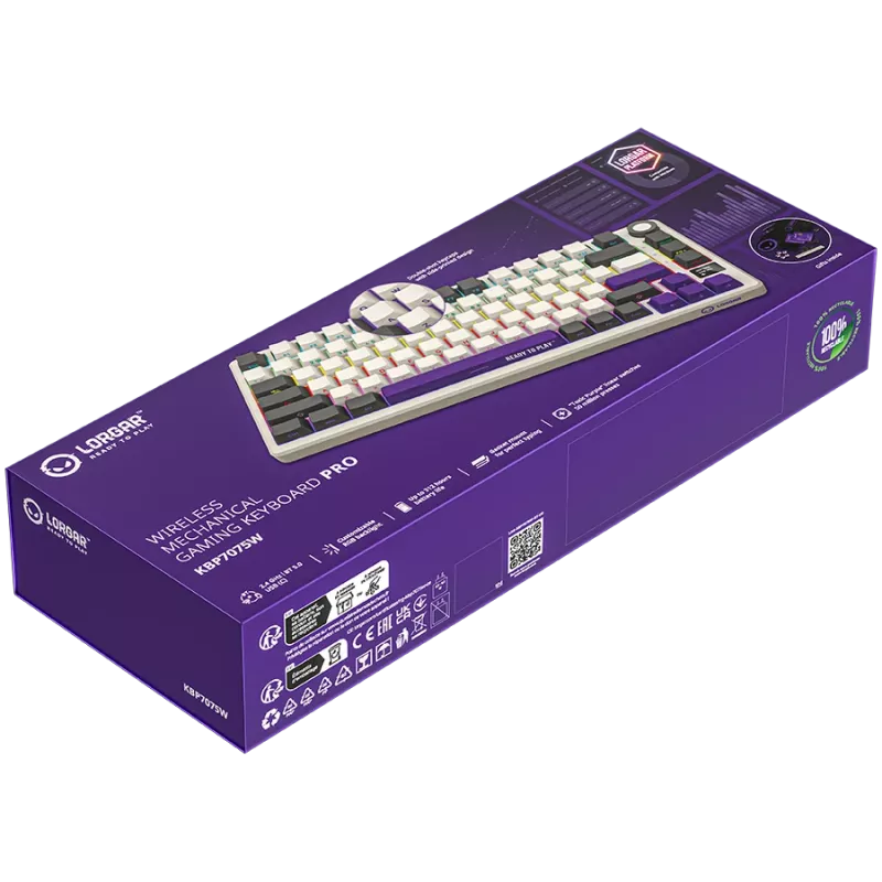 LORGAR KBP7075W, Bezprzewodowa 75% Mechaniczna Klawiatura Gamingowa Pro, Beżowa, układ EN