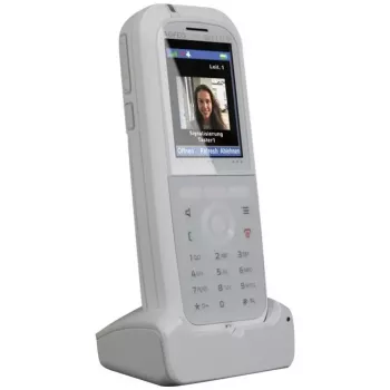 Telefon DECT agfeo DECT 77 IP — bezprzewodowa słuchawka VoIP z zestawem głośnomówiącym, identyfikatorem rozmówcy, wyświetlaczem (biały)