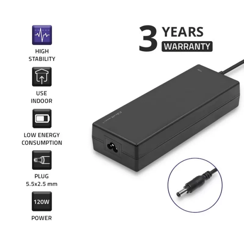Qoltec 120W Zasilacz sieciowy | 12V | 10A | 5.5*2.5 | + kabel zasilający