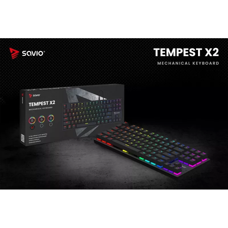 Klawiatura mechaniczna RGB Tempest X2 Outemu Red Savio Savgk-tempest X2 Red