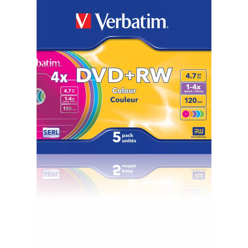VERBATIM 43297 Verbatim DVD+RW cienki jewel case 5 4.7GB 4x Kolorowa