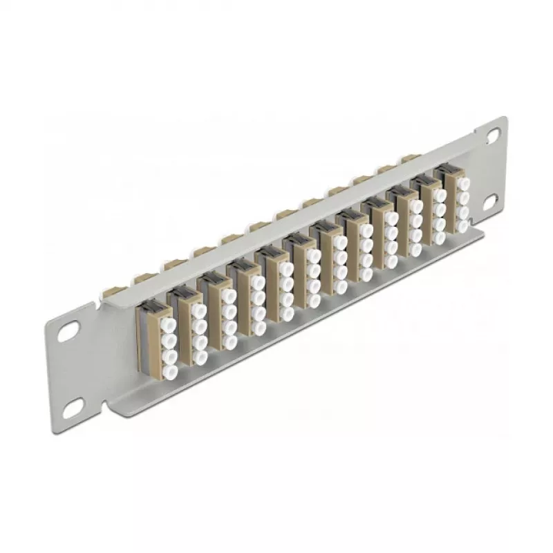 Patch panel światłowodowy DeLOCK 10 cali 12 portów LC Quad Beżowy 1U Szary