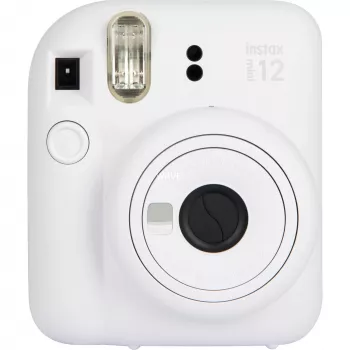 Aparat natychmiastowy Fujifilm Instax Mini 12 biały — odbitki 86×54 mm, ogniskowa 60 mm, bateria AA