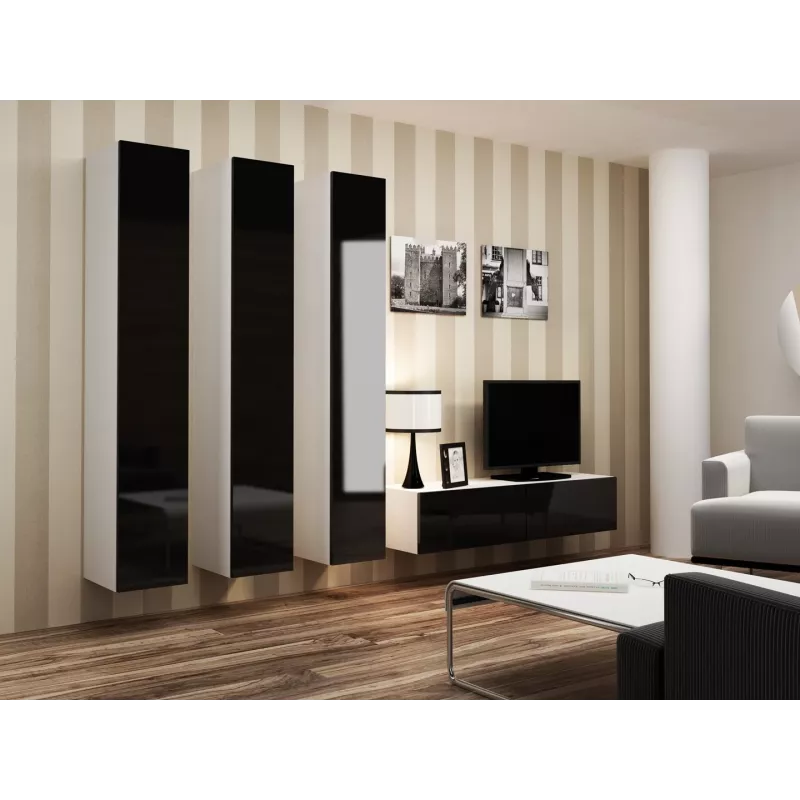Cama zestaw mebli do salonu VIGO 14 biały/czarny połysk