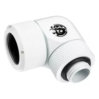 Złączka BitsPower BP-DWE90RMLA16 — mosiężna złączka kątowa 90° do chłodzenia komputerowego, średnica 1,6 cm, biała
