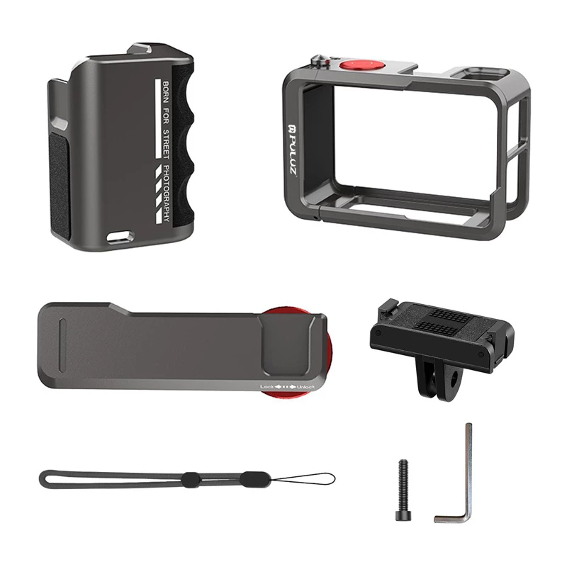 Metalowa obudowa ochronna z uchwytem Puluz do DJI Osmo Action 5 Pro / Action 4 / Action 3