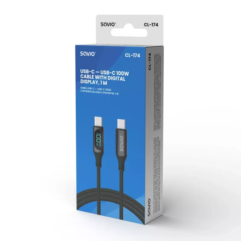 Kabel Savio USB-C - USB-C CL-174 1m czarny USB 3.2 Gen 1
