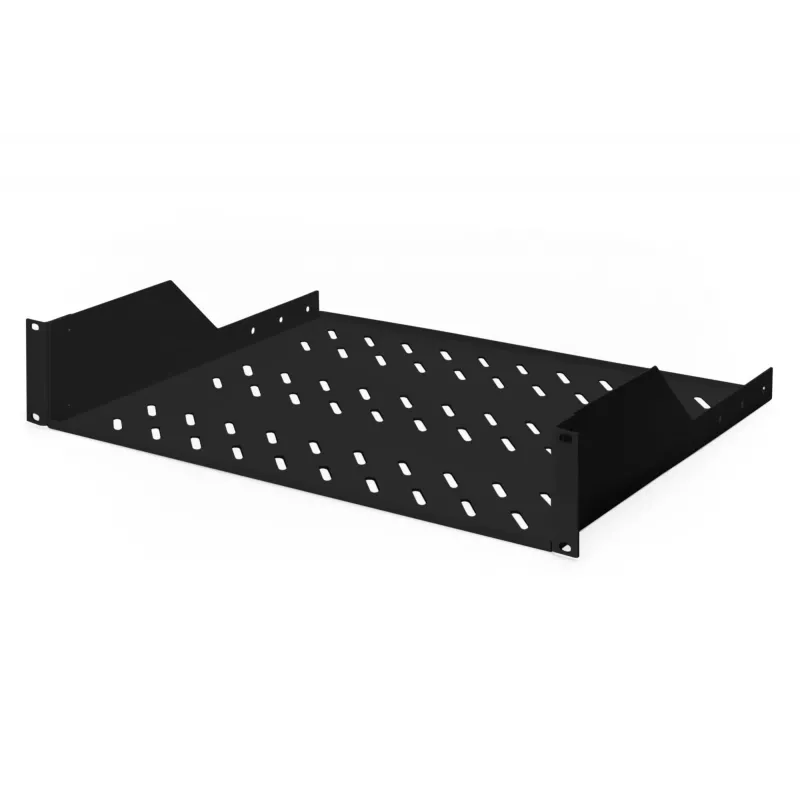 Digitus | Półka stała 2U do szaf rack | DN-19 TRAY-2-SW | Czarna | Idealna do przechowywania komponentów nieprzystosowanych do standardu 483 mm (19 inch). Smukła konstrukcja zajmująca miejsce 2 jednostek wysokości. Łatwy i szybki montaż oraz demontaż. Wymiary