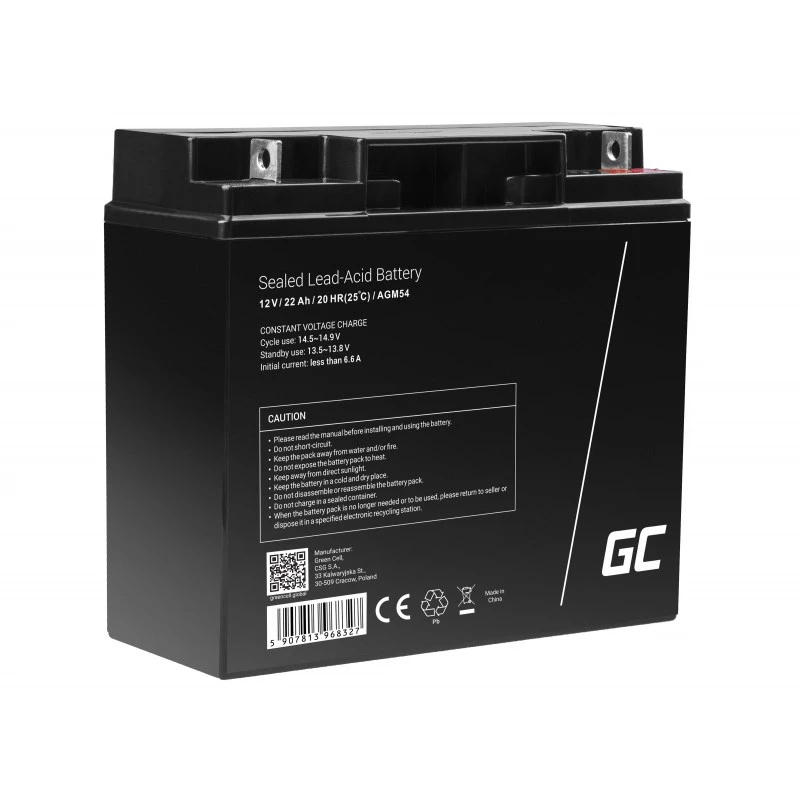 Akumulator pojazdowy zielony Cell AGM54 12V 22Ah AGM bezobsługowy, 167×77×181 mm, 5,6 kg