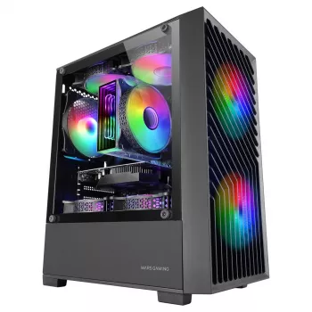 Obudowa PC TACENS Mars Gaming MC-VORTEX Mini Tower Mini-ITX/Micro-ATX Szkło hartowane Czarna, 3x120mm, GPU 27,3 cm, Chłodzenie CPU 162 mm
