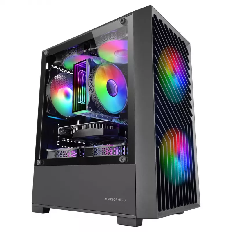 Obudowa PC TACENS Mars Gaming MC-VORTEX Mini Tower Mini-ITX/Micro-ATX Szkło hartowane Czarna, 3x120mm, GPU 27,3 cm, Chłodzenie CPU 162 mm