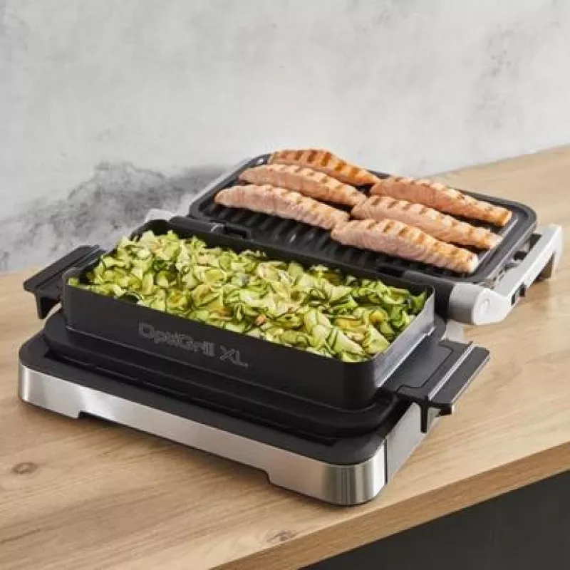 Elektryczny grill kontaktowy Tefal OptiGrill+ XL stal nierdzewna — duża pojemność, automatyczne programy gotowania