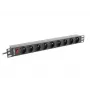 Jednostka dystrybucji zasilania LANBERG PDU-09E-0300-BK — 9x gniazd typu E, 16 A, 220–250 V, kabel 3 m, 1U, stojak 19 cali