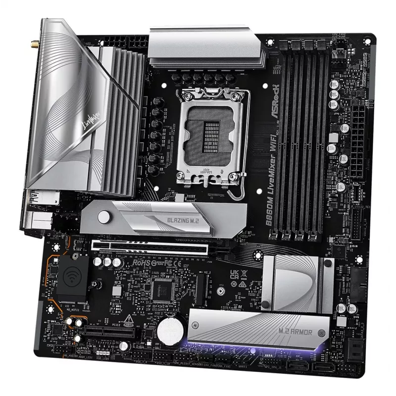 Płyta główna ASRock B860M LiveMixer WiFi — Intel B860, LGA 1851, micro ATX, DDR5, 4x DIMM, Wi‑Fi 6E, 2.5Gb LAN