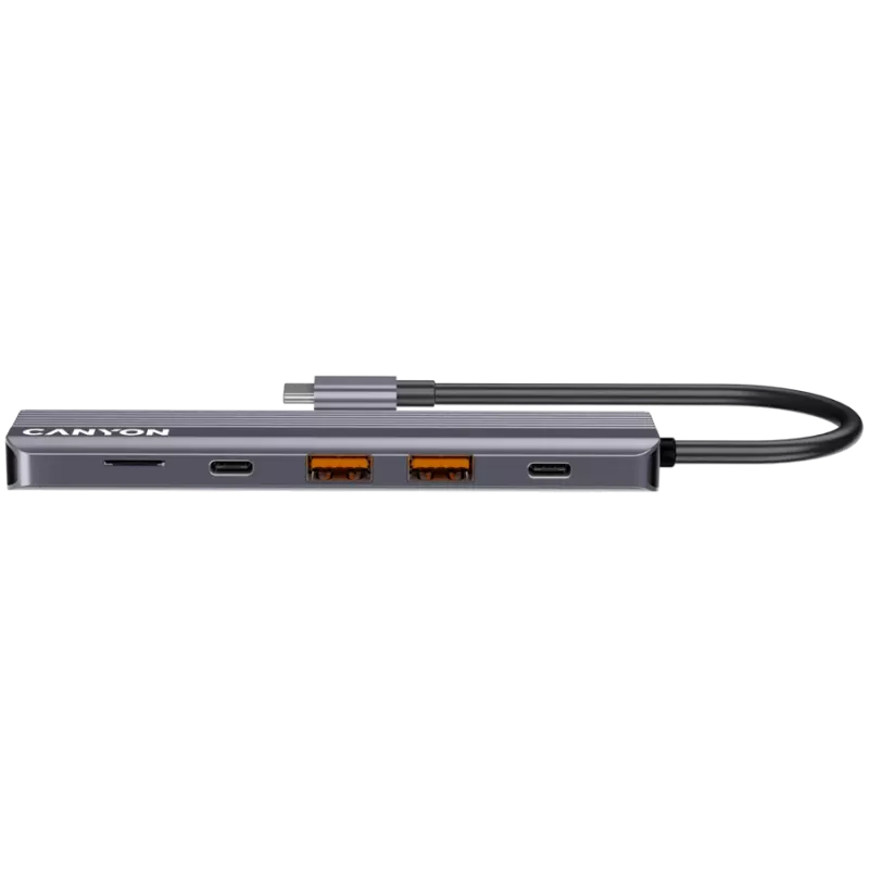 Koncentrator USB typu C CANYON DS-17 — HDMI, USB 3.2 Gen 1 A, USB-C, MicroSD, 10000 Mbit/s, szary