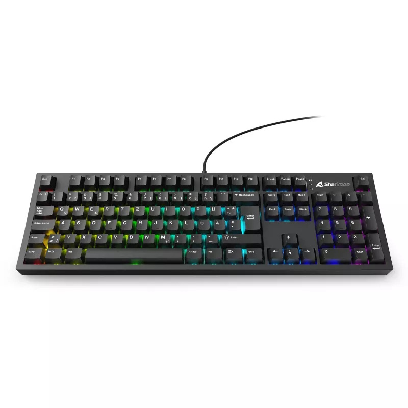 Klawiatura mechaniczna Sharkoon OfficePal KB70W — przełączniki liniowe, układ bezklawiatury numerycznej