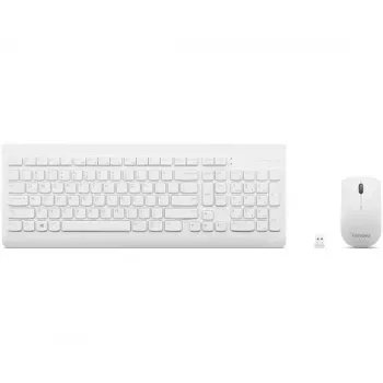 Pełnowymiarowy zestaw klawiatury mechanicznej i myszy Lenovo GX30W75336 — USB + Bluetooth, QWERTY, biały