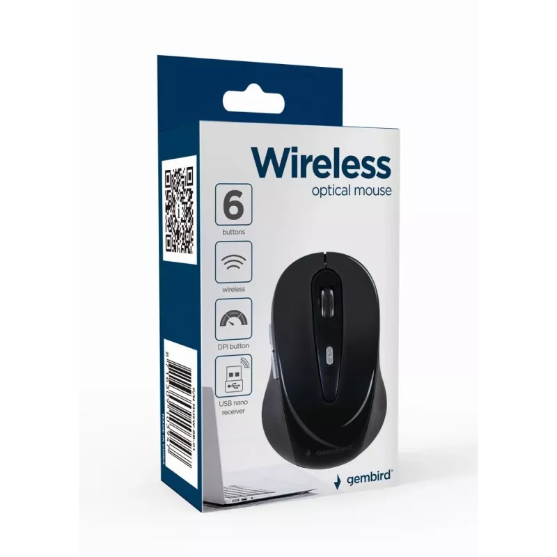 Gembird MUSW-6B-01 mysz biurowa praworęczna bezprzewodowa RF optyczna 1600 DPI