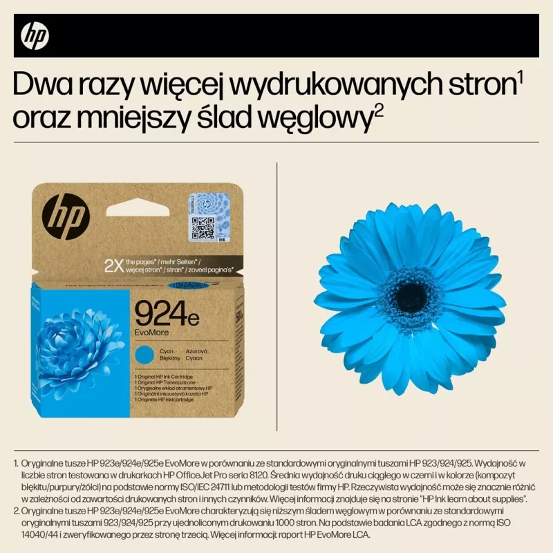 HP 924e EvoMore Cyan Oryginalny wkład atramentowy, wysoka wydajność (XL), cyjan, 1 szt., 800 stron, pojedyncze opakowanie