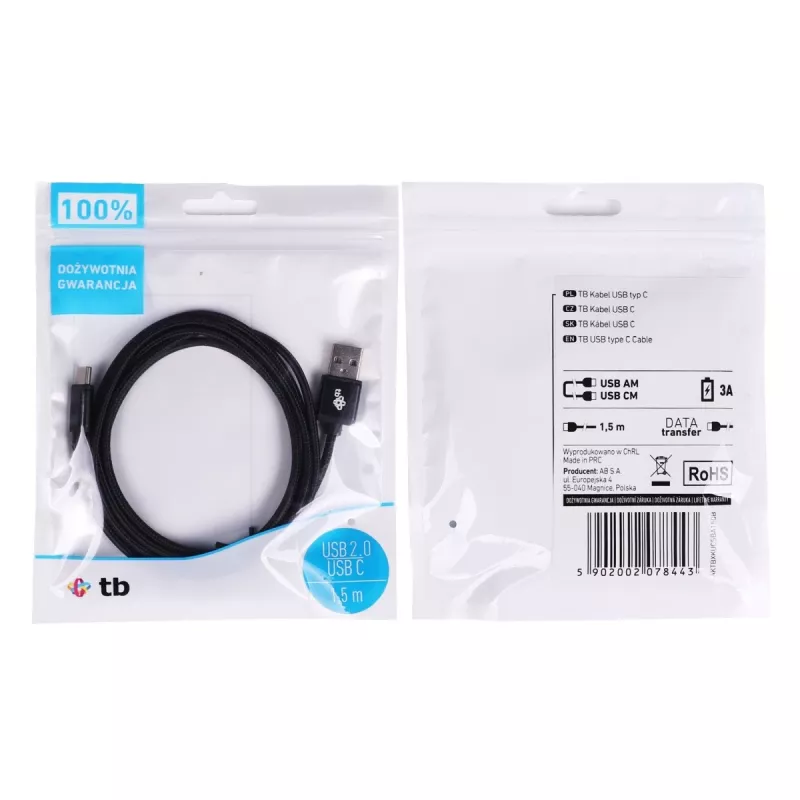 TB USB - USB C-kabel 1,5 Czarny (AKTBXKUCSBA150B)