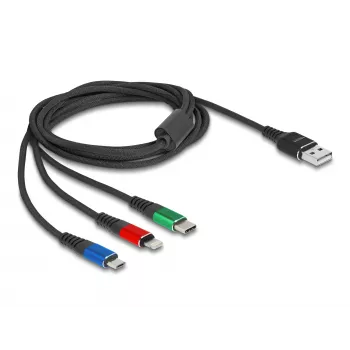 Kabel ładujący DeLOCK 3 w 1 Typ-A na Lightning, Micro USB, USB Typ-C, 30 cm