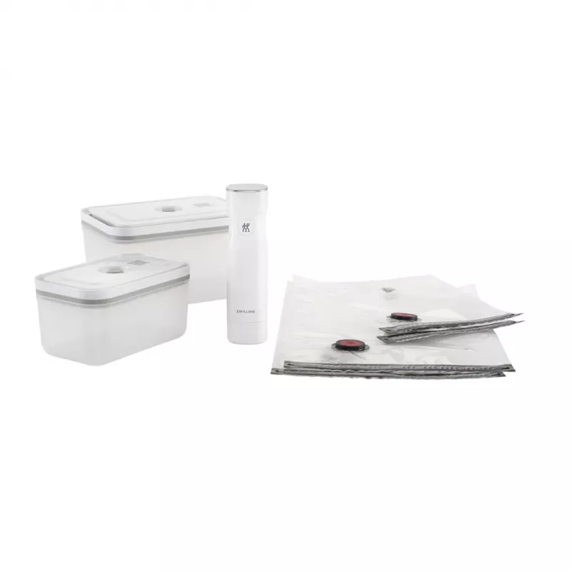 Pojemnik do pakowania próżniowego ZWILLING 36807-007-0, prostokątny plastikowy pojemnik na żywność, 1,1 l i 2,3 l, hermetyczna pokrywka z możliwością blokowania, odłączany, półprzezroczysty biały