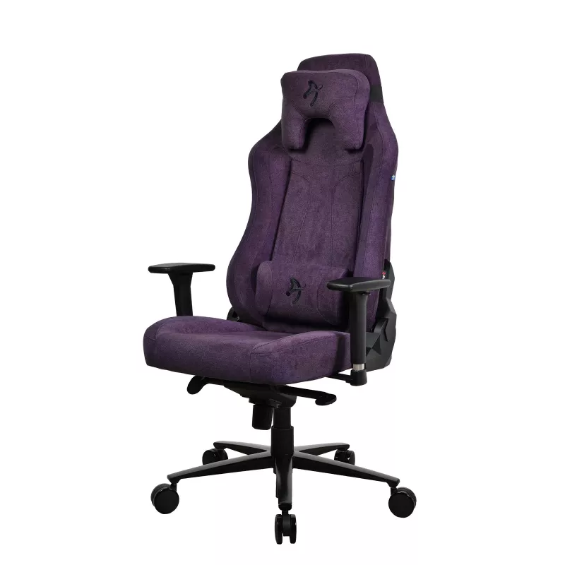Fotel gamingowy Arozzi Vernazza SoftFabric fioletowy — ergonomiczna konstrukcja, regulowane podłokietniki i wysokość