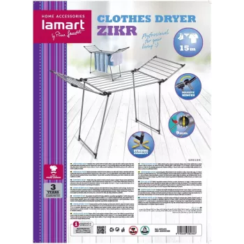 Suszarka na pranie LAMART LT8104 rozmiar 15 M — obrotowa suszarka zewnętrzna/wewnętrzna, 15 m długość linek