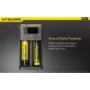 Ładowarka do akumulatorów Nitecore NEW i2 — ładowarka 2‑kanałowa dla LiFePO4, Li‑Ion, NiMH; wejście 100–240 V; wyjście 9–12 V; obsługuje AAAA/C/D/AAA/AA; czarna