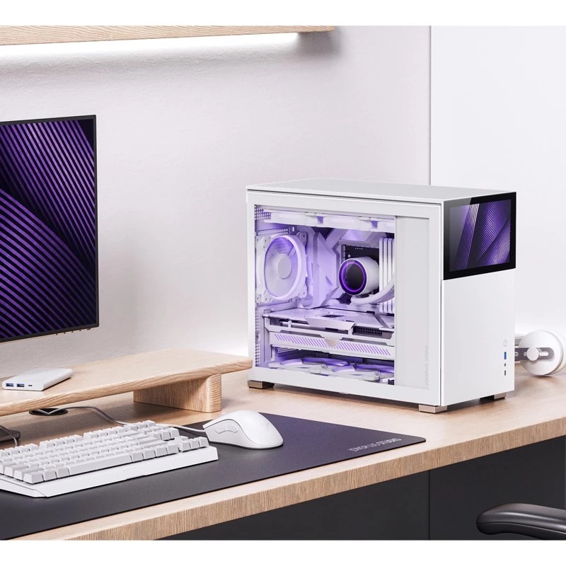 Obudowa PC Jonsbo D31 STD biały — Midi Tower, stal, hartowane szkło, Micro-ATX/ITX/DTX, 2×2,5 cala + 1×3,5 cala, GPU do 400 mm, chłodzenie CPU 168 mm