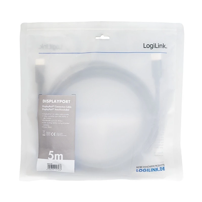 Kabel DisplayPort LogiLink CV0139 5 m czarny