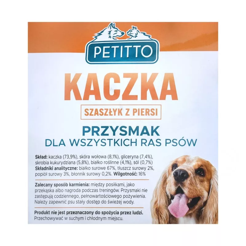 PETITTO Duck Breast Kebab przysmaki dla psa, funkcjonalne stałe przekąski, 500 g, 67% białka, bezglutenowe i bez konserwantów