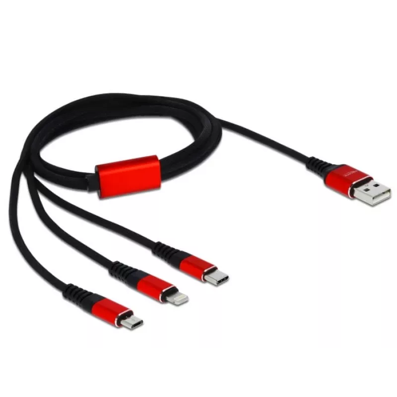 DeLOCK - Kabel tylko do ładowania - Lightning / USB - USB (M) na Micro-USB Typ B, Lightning, USB-C (M) - 1,0m - Ekranowany - Czarny (85892)