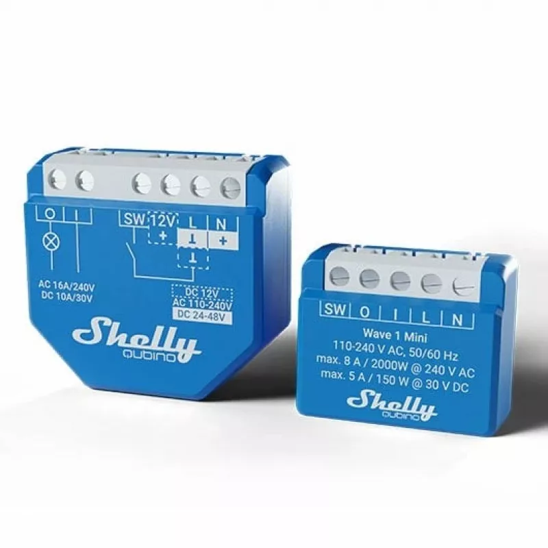 Inteligentny przekaźnik Shelly Qubino Wave 1 Mini bezprzewodowy 110–240V, 8A AC / 5A DC, 868,4 MHz, do użytku wewnętrznego, niebieski