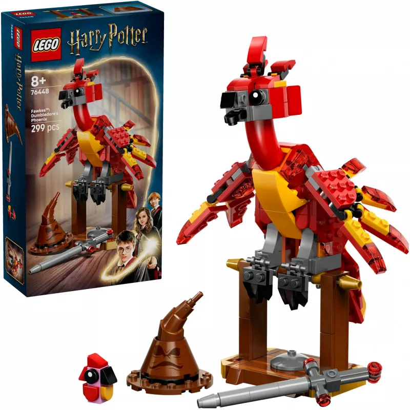 LEGO składany Fawkes — model Feniksa Dumbledore'a 76448, 299 elementów, wysokość 160 mm, wiek 8+