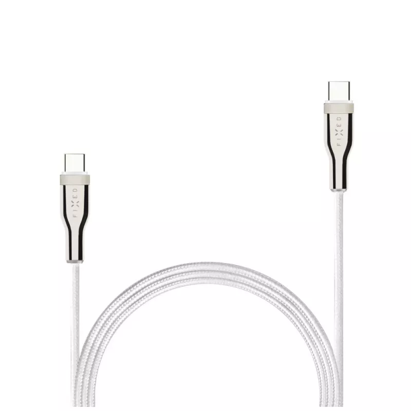 Pleciony kabel USB FIXED FIXDB-CC12-WH 100 W, biały, wytrzymała pleciona osłona, transmisja danych i zasilanie