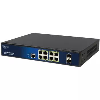Zarządzalny 10-portowy przełącznik PoE ALLNET ALL-SG8610PMJ z 8 portami PoE+ i 2 portami uplink