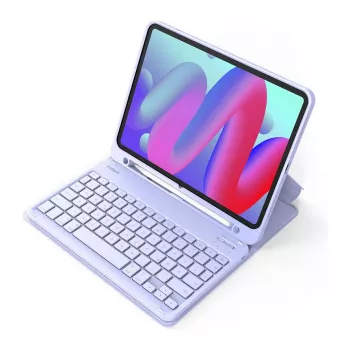 Bezprzewodowa klawiatura Bluetooth Inateck KB04002 — układ QWERTY, wbudowana bateria 280 mAh, touchpad, fioletowa — kompatybilna z iPadem Air 11 cali (6./7. gen.)